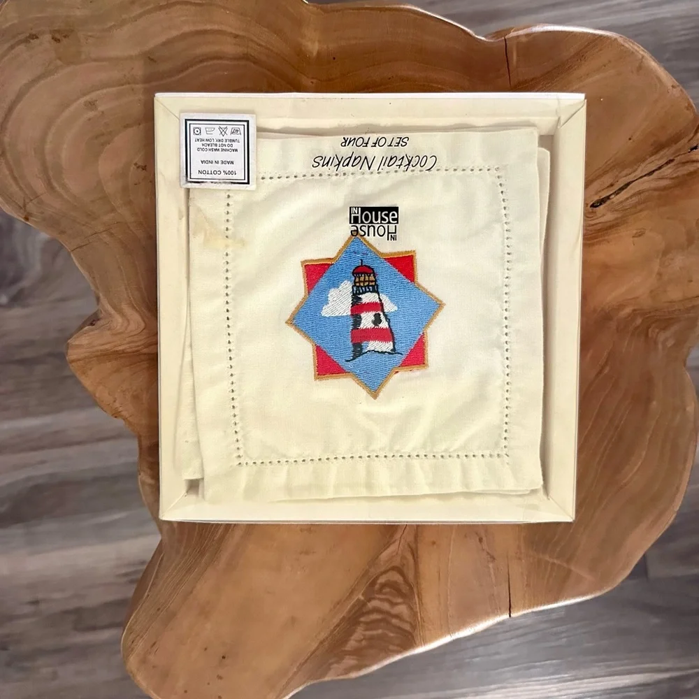 Vintage Embroidered Cocktail Napkins NEW Nautical Sailing Boats Retro MCM‎ Ocean